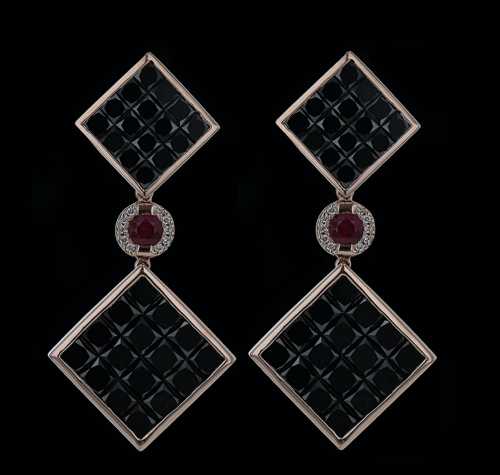 Ear Line Princess Black Diamonds Ruby Flower