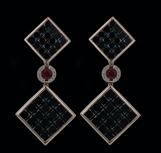 Ear Line Princess Black Diamonds Ruby Flower